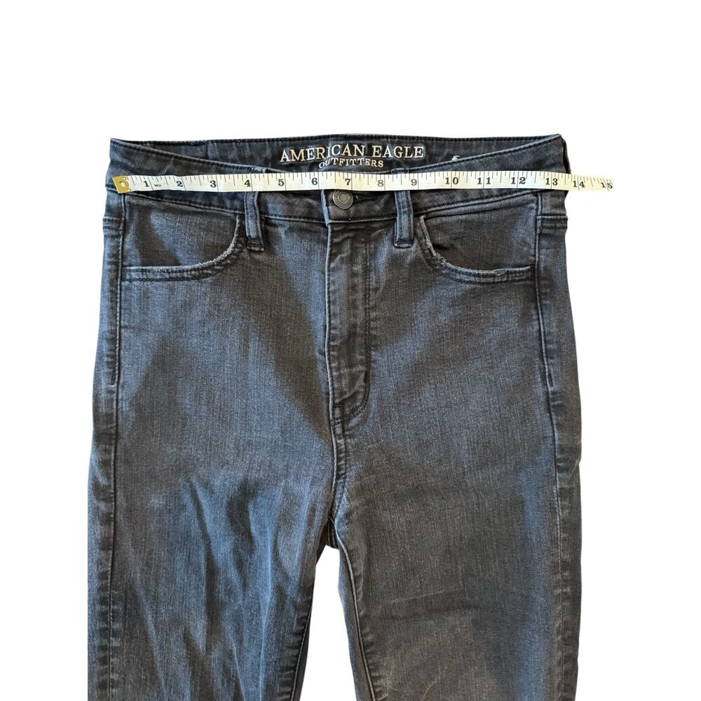 American Eagle Super Hi-Rise Stretch Jegging Black Distressed Skinny Jeans Sz 6 - Picture 7 of 10